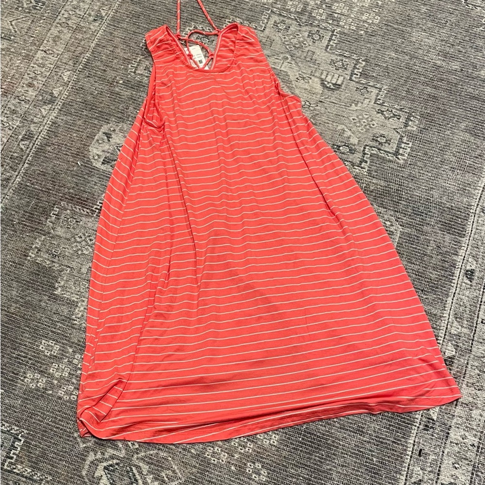 Coral Striped Sleeveless Dress